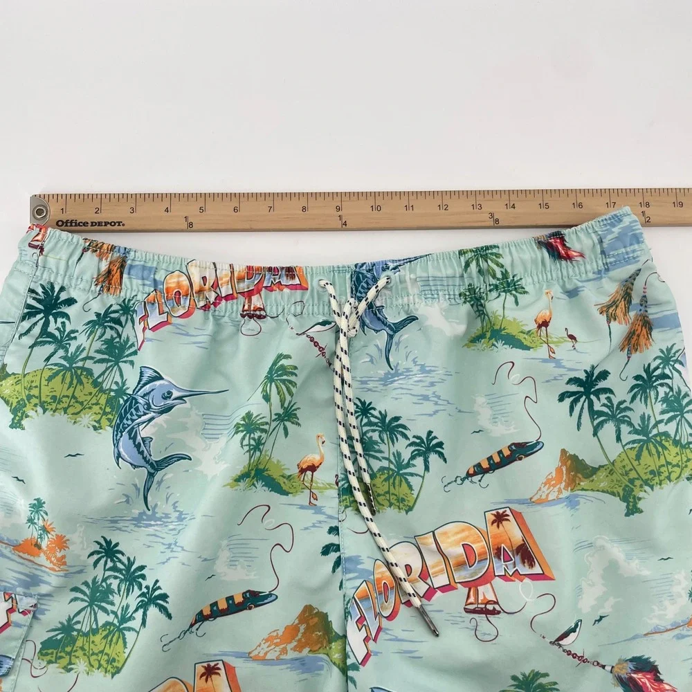 Tommy Bahama Swim Trunks Mens Large Blue Florida Souvenir Print Fishing Shorts